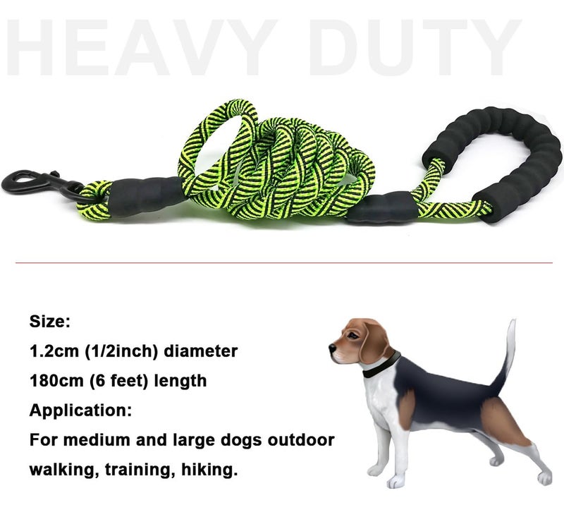 MayPaw Heavy Duty Rope Dog Leash, 6/8/10FT Nylon Pet Leash, Soft Padded Handle Thick Lead Leashes for Large Medium Dogs Walking Training Jogging (Green Black, 1/2" * 6') - Image 5